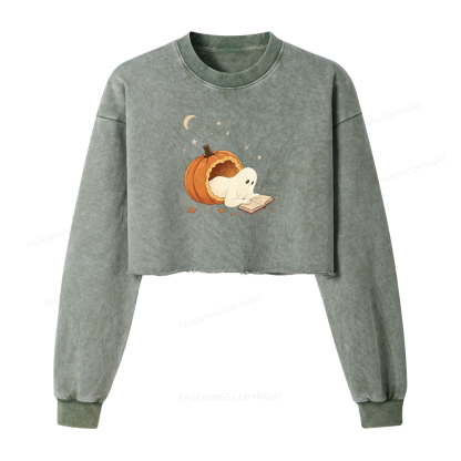 Pagewings Reading Ghost Washed Crop Sweatshirt