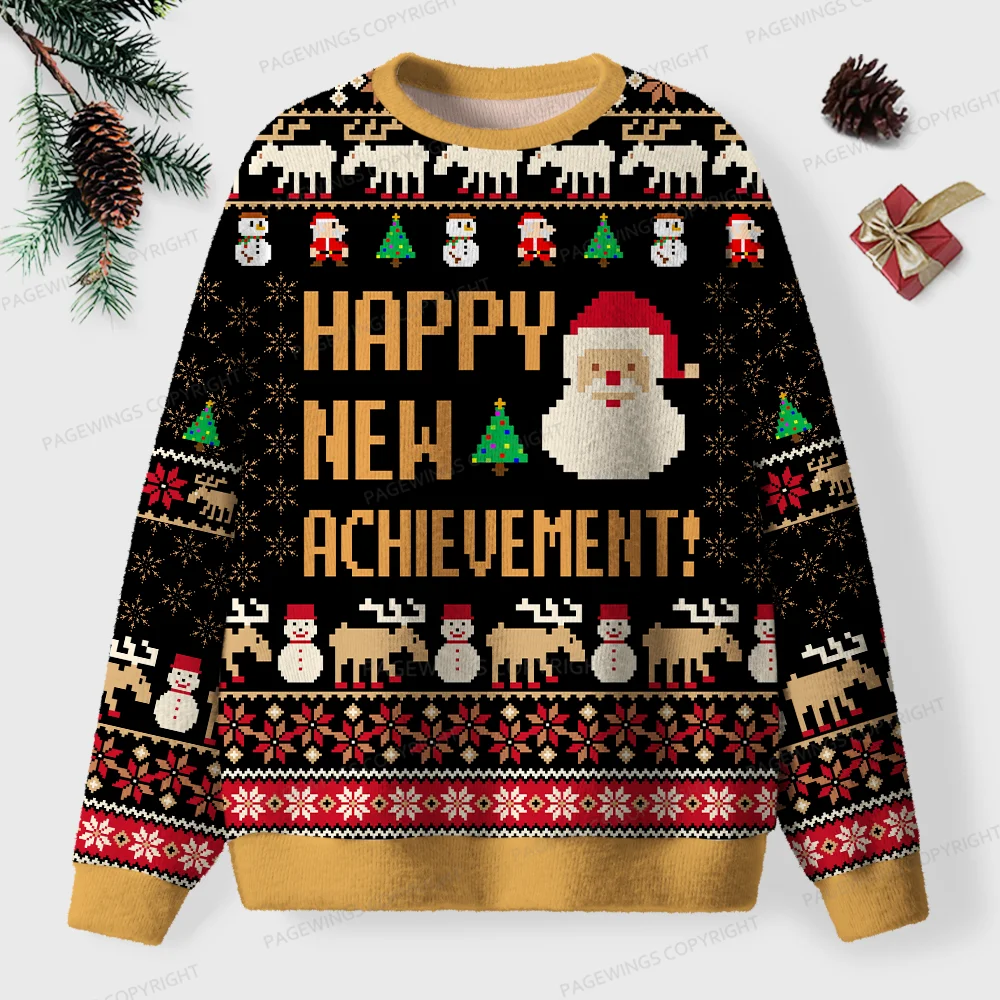 Pagewings Happy New Achievement Unisex Ugly Knit Sweatshirt