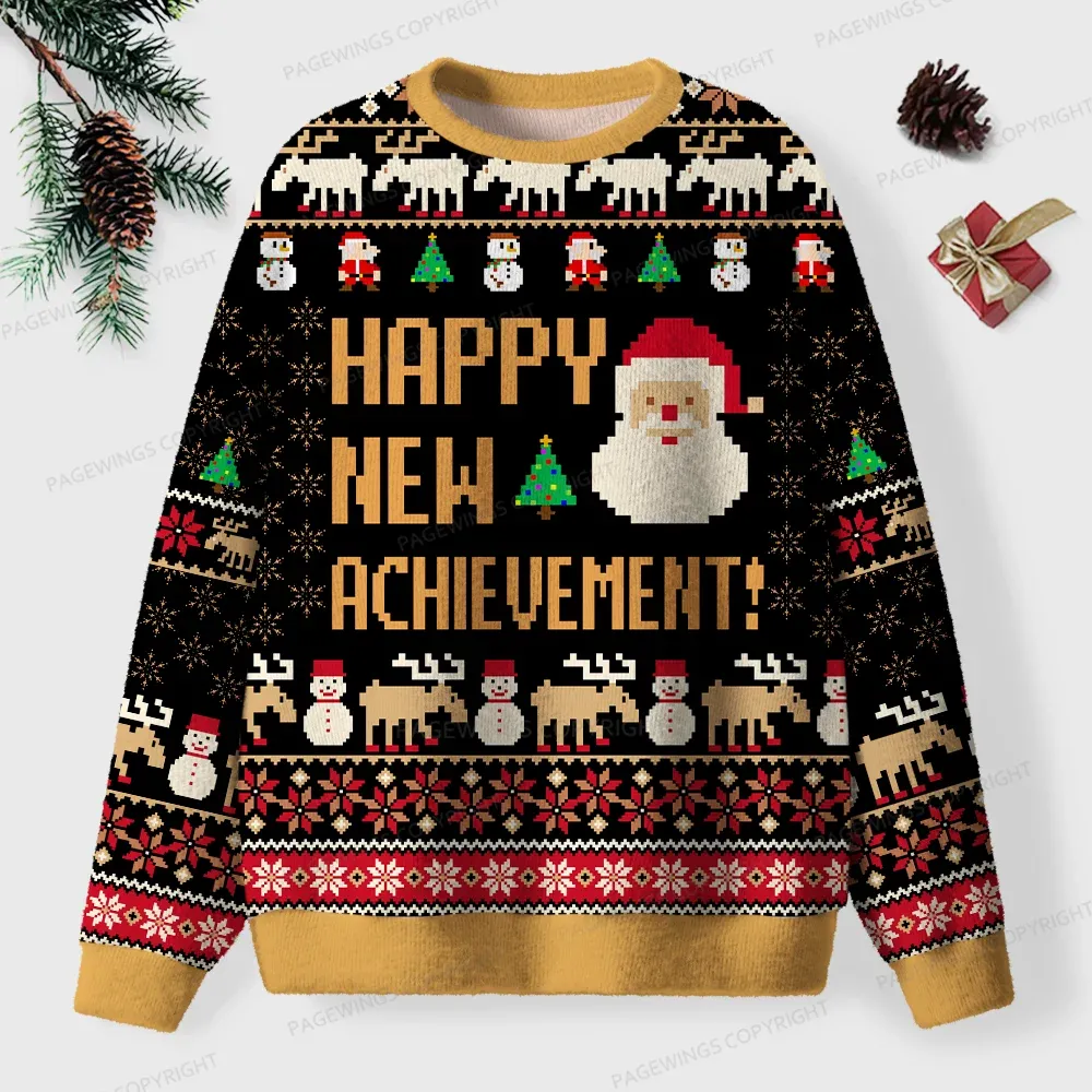 Pagewings Happy New Achievement Unisex Ugly Knit Sweatshirt