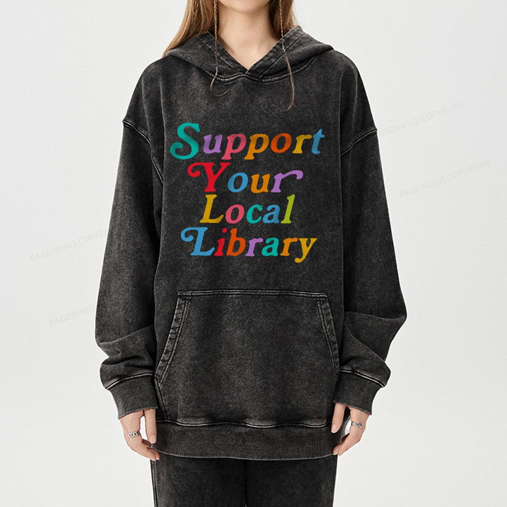 Pagewing Support Your Local Library Unisex Washed Hoodie