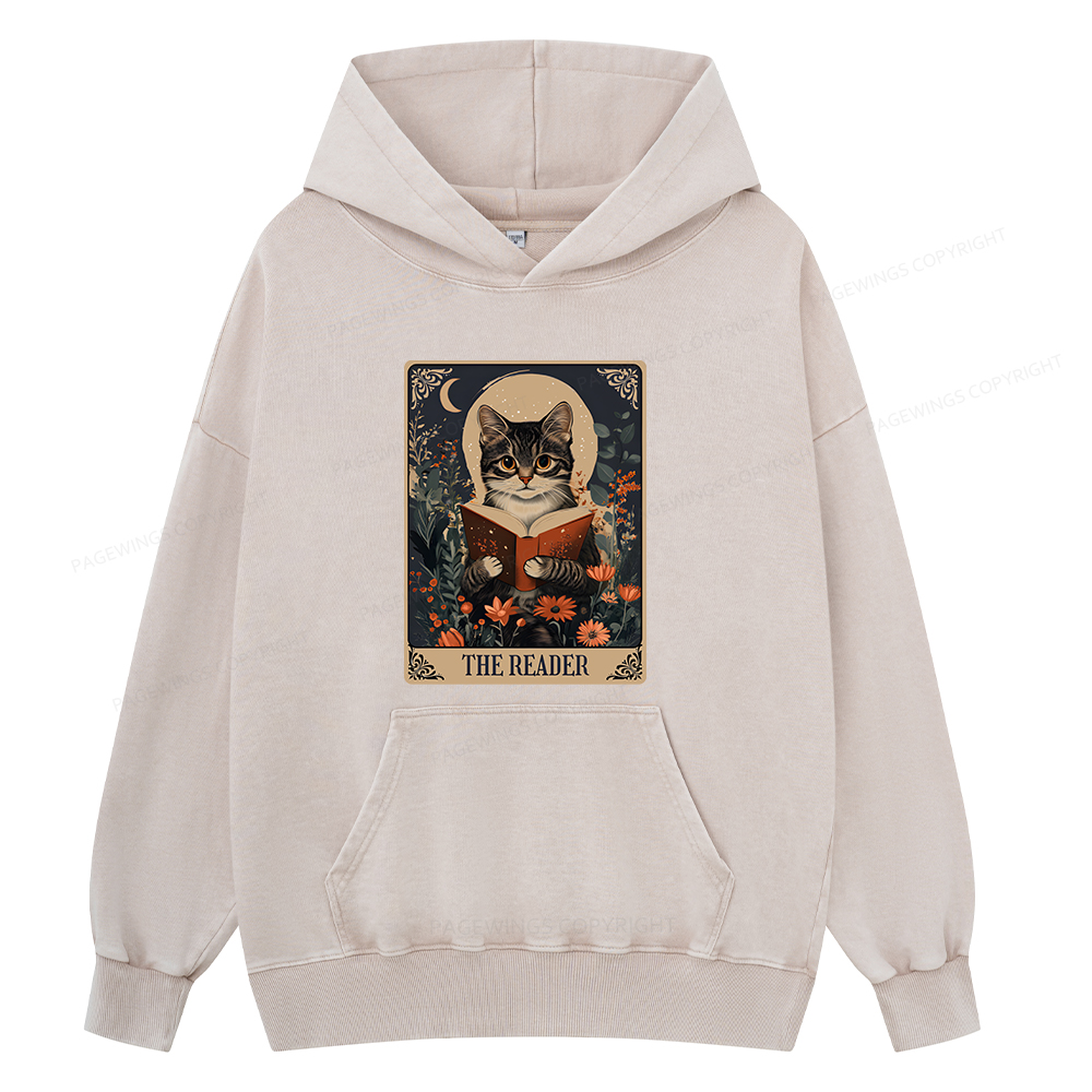 Pagewings The Reader Tarot Card Cat Unisex Washed Hoodie
