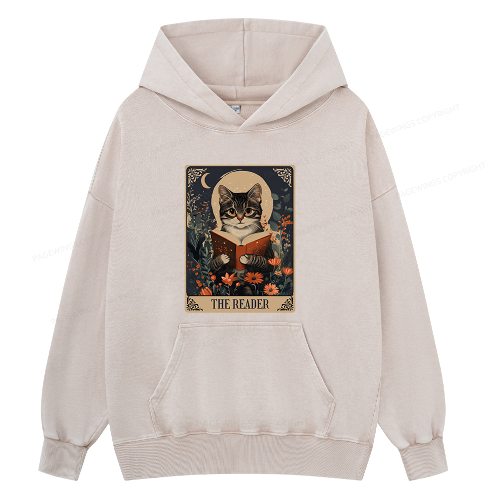 Pagewings The Reader Tarot Card Cat Unisex Washed Hoodie