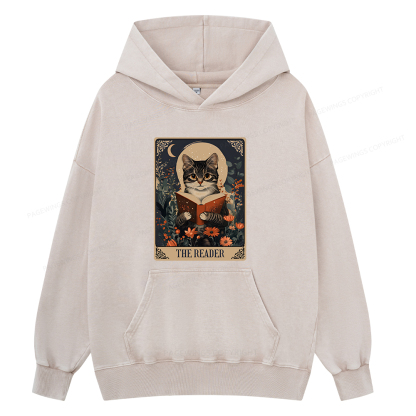 Pagewings The Reader Tarot Card Cat Unisex Washed Hoodie