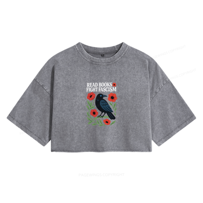Pagewings Read Books Fight Fascism Women's Washed Cropped T-shirt