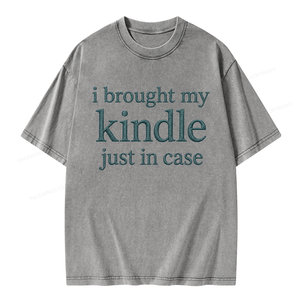 Pagewings Embroidered I Brought My Kindle Unisex Washed T-shirt