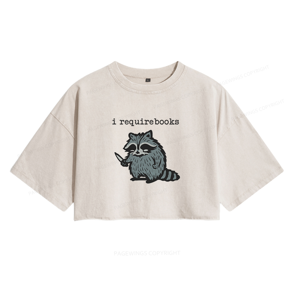 Pagewings I Require Books Women's Washed Cropped T-shirt