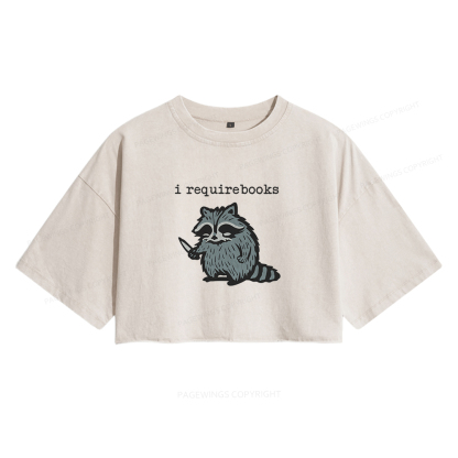 Pagewings I Require Books Women's Washed Cropped T-shirt