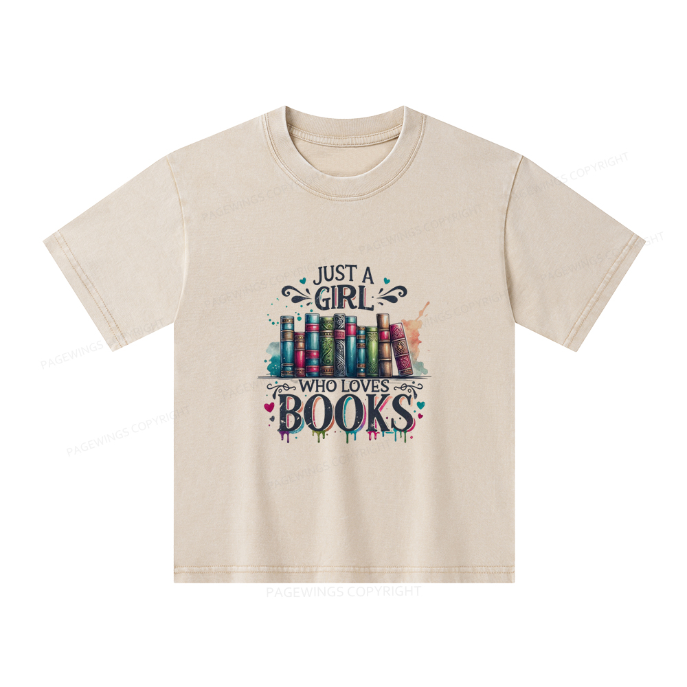 Pagewings Just A Girl Who Loves Books Unisex Kids Washed T-shirt