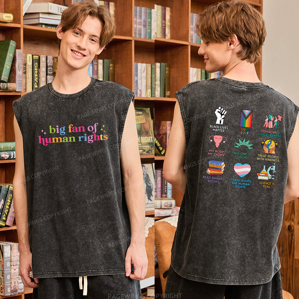 Pagewings Big Fan Of Human Rights Unisex Washed Tank Top