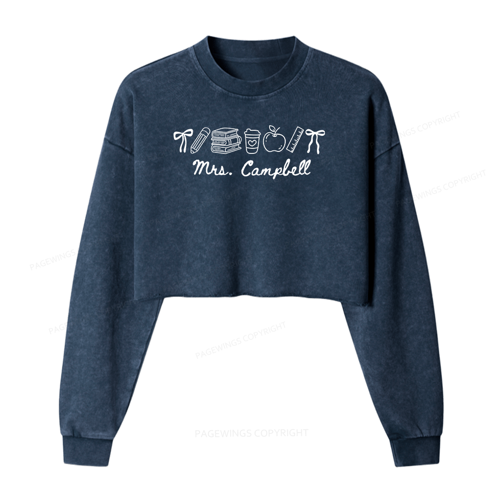 Pagewings Personalized Name Teacher Washed Crop Sweatshirt