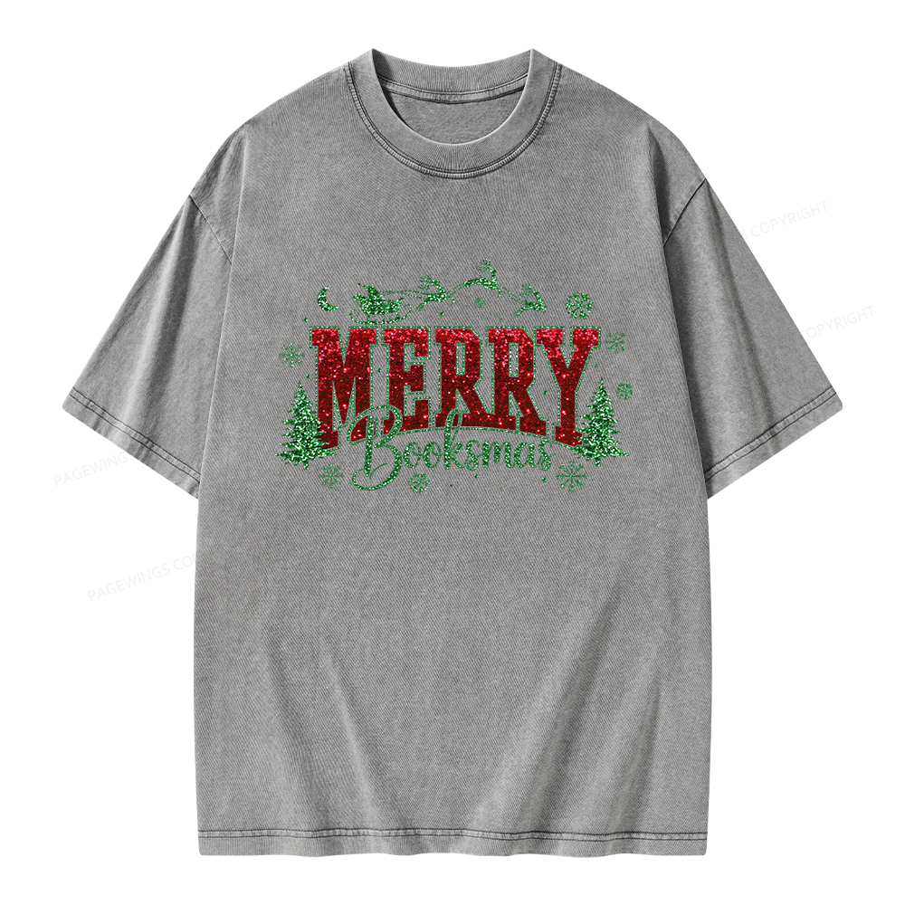 Pagewings Merry Booksmas Unisex Washed T-shirt