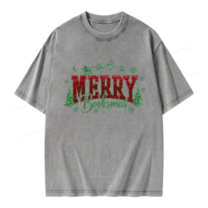 Pagewings Merry Booksmas Unisex Washed T-shirt