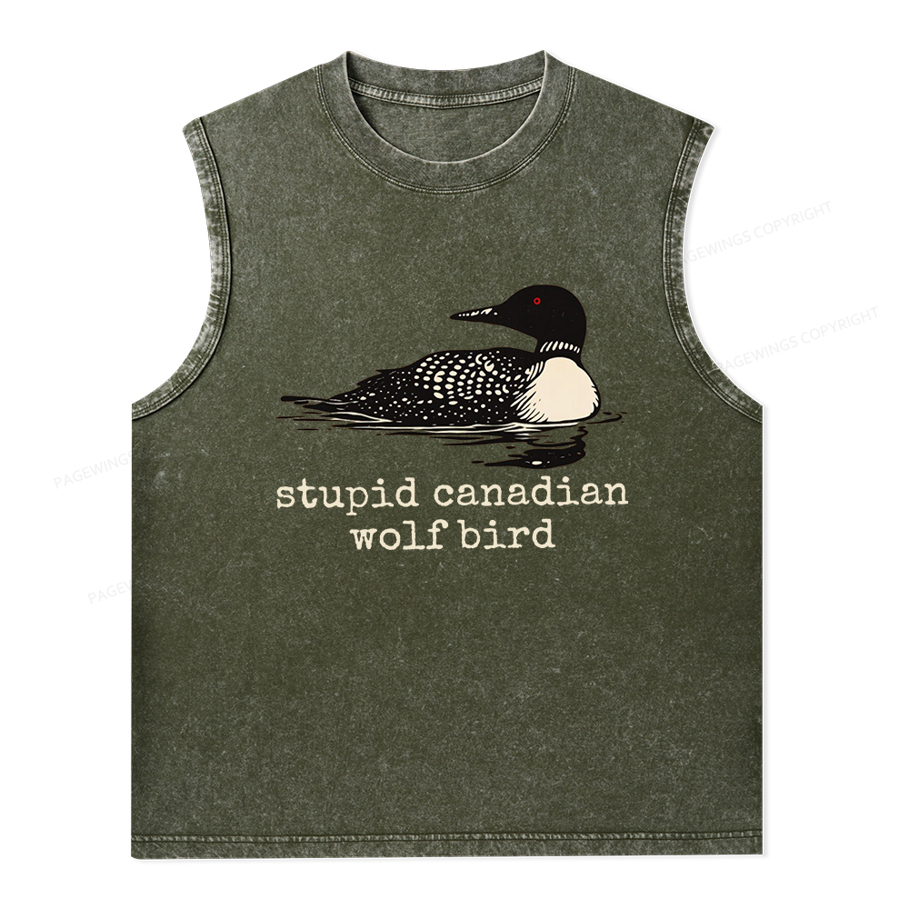 Pagewings Stupid Canadian Wolf Bird Unisex Washed Tank Top
