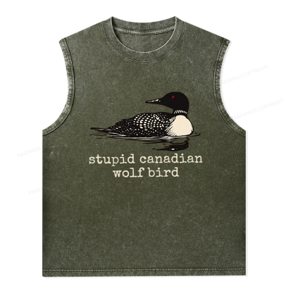 Pagewings Stupid Canadian Wolf Bird Unisex Washed Tank Top