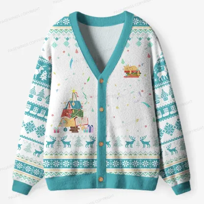 Pagewings Christmas Cozy Reading Unisex Ugly Cardigan Sweaters