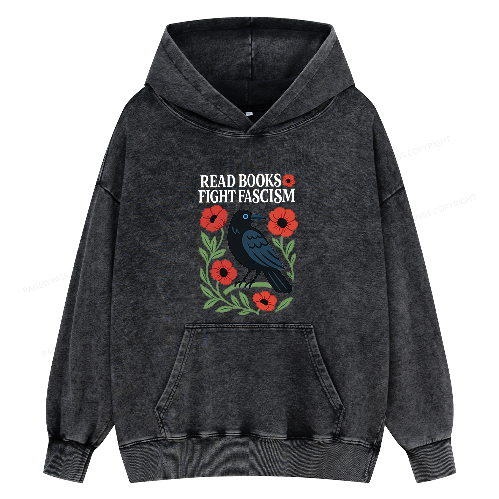 Pagewings Read Books Fight Fascism Unisex Washed Hoodie