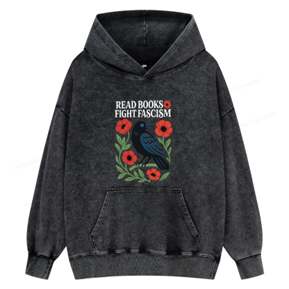 Pagewings Read Books Fight Fascism Unisex Washed Hoodie