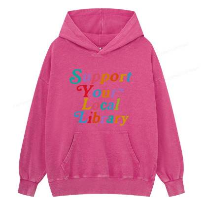 Pagewing Support Your Local Library Unisex Washed Hoodie