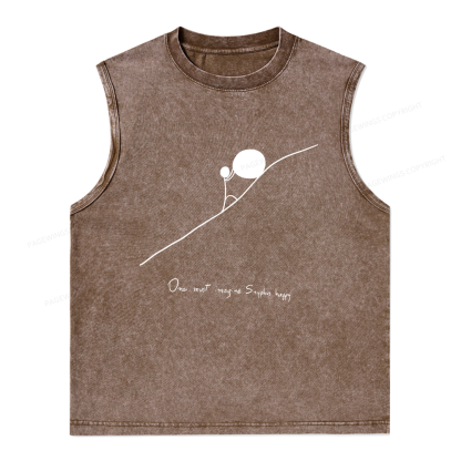 Pagewings One Must Imagine Sisyphus Happy Unisex Washed Tank Top