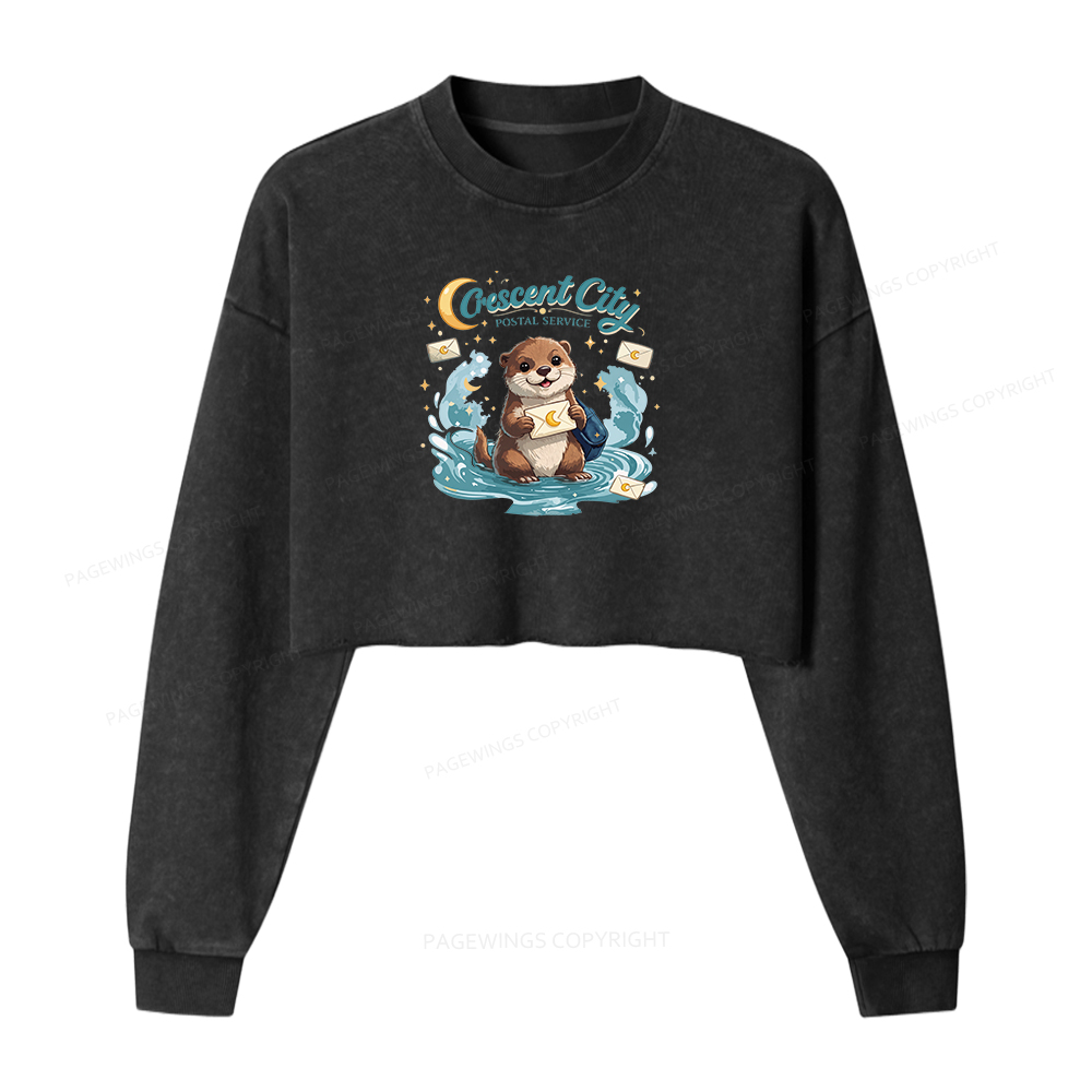 Pagewings Fantasy Book Lover Washed Crop Sweatshirt