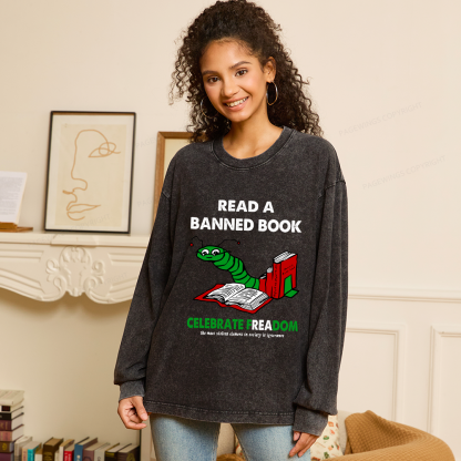 Pagewings Read A Banned Book Unisex Washed Long Sleeve T-shirt