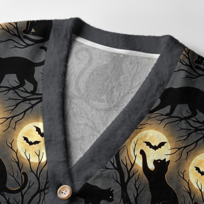 Pagewings The Cat and the Moon Light Knit Unisex Cardigan Sweaters