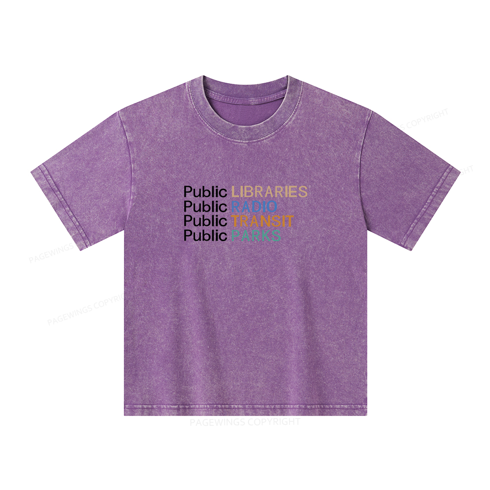 Pagewings Public Libraries Radio Transit Parks Unisex Kids Washed T-shirt