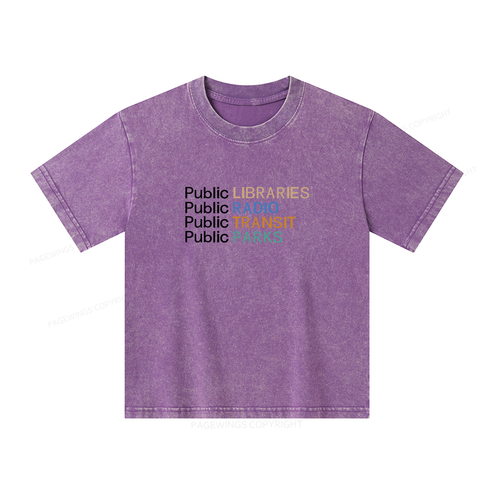 Pagewings Public Libraries Radio Transit Parks Unisex Kids Washed T-shirt