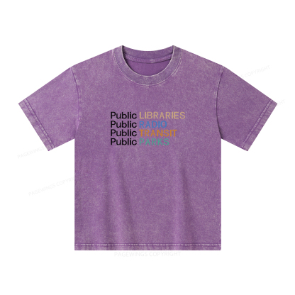 Pagewings Public Libraries Radio Transit Parks Unisex Kids Washed T-shirt