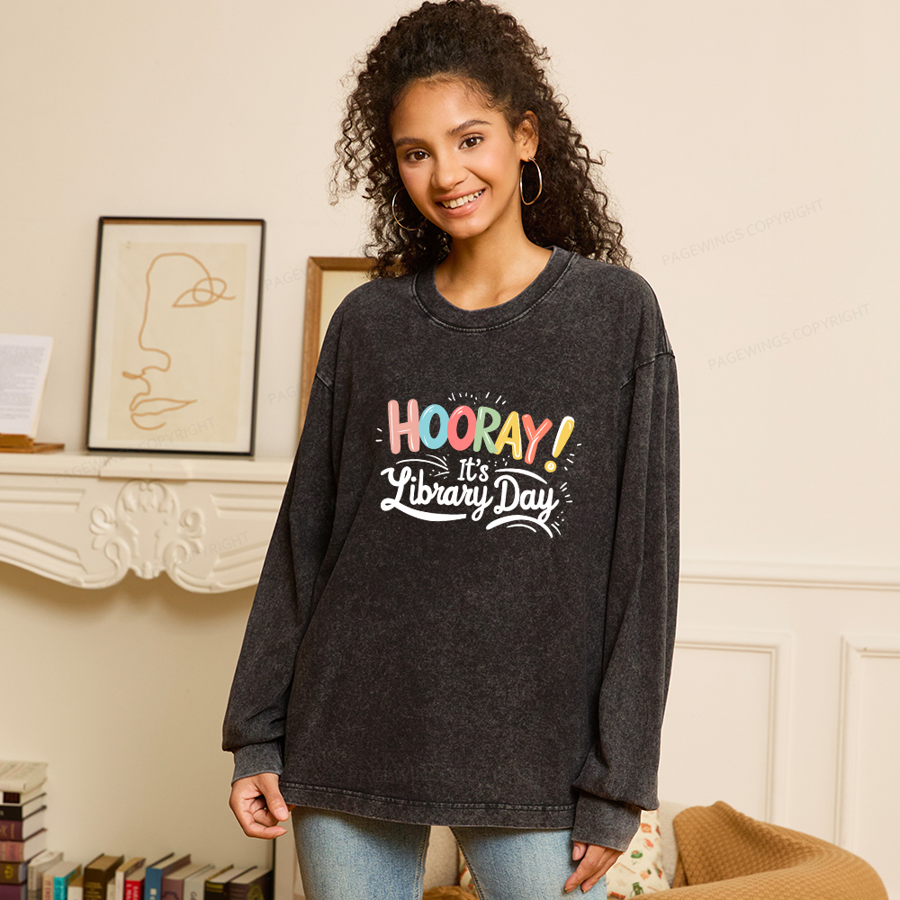Pagewings Library Day Unisex Washed Long Sleeve T-shirt