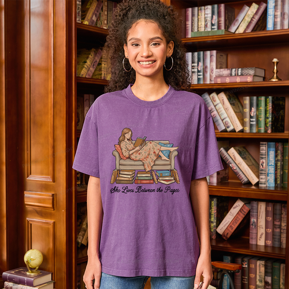 Pagewings She Lives Between the Pages Unisex Washed T-shirt