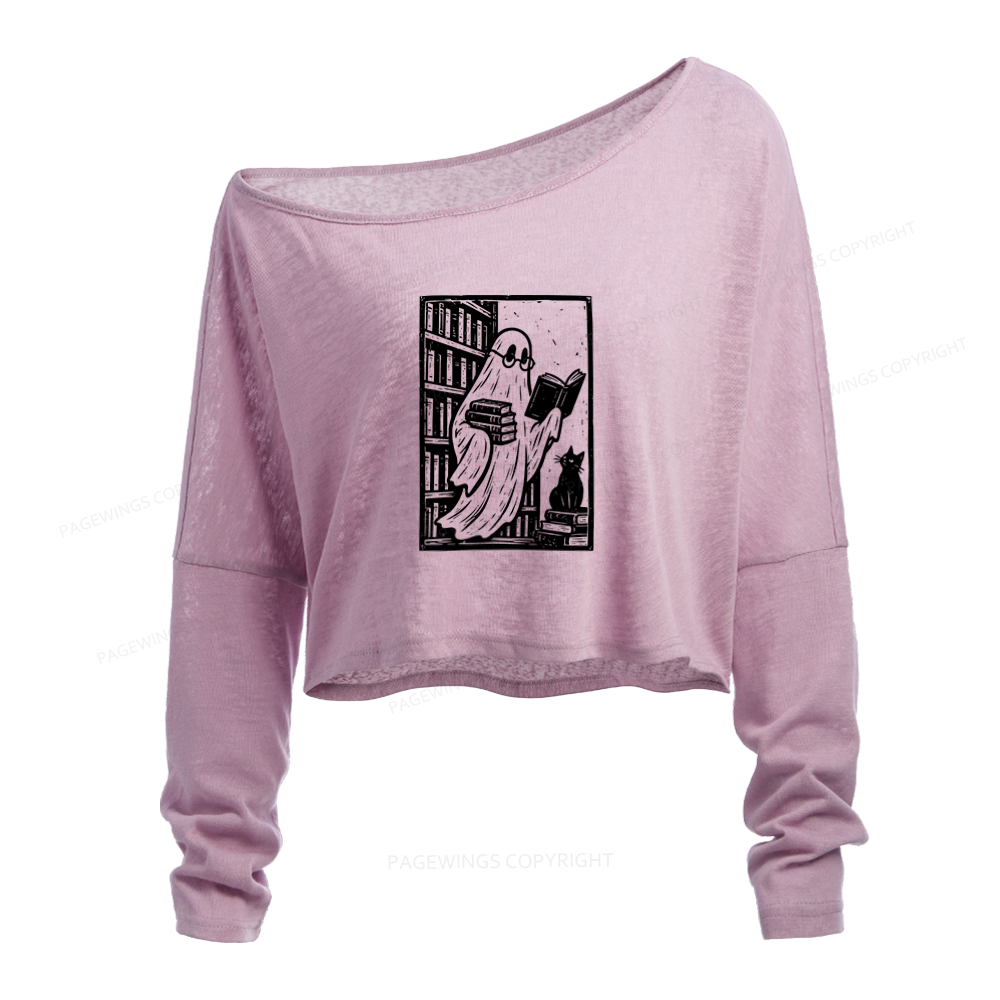 Pagewings Book Lover Halloween Slouchy Long Sleeve Off Shoulder T-shirt