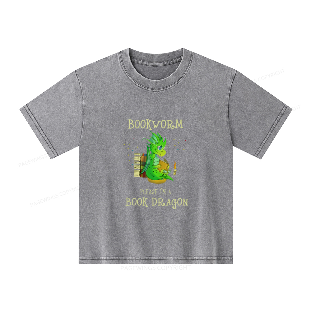 Pagewings Bookworm Please I'm A Book Dragon Unisex Kids Washed T-shirt