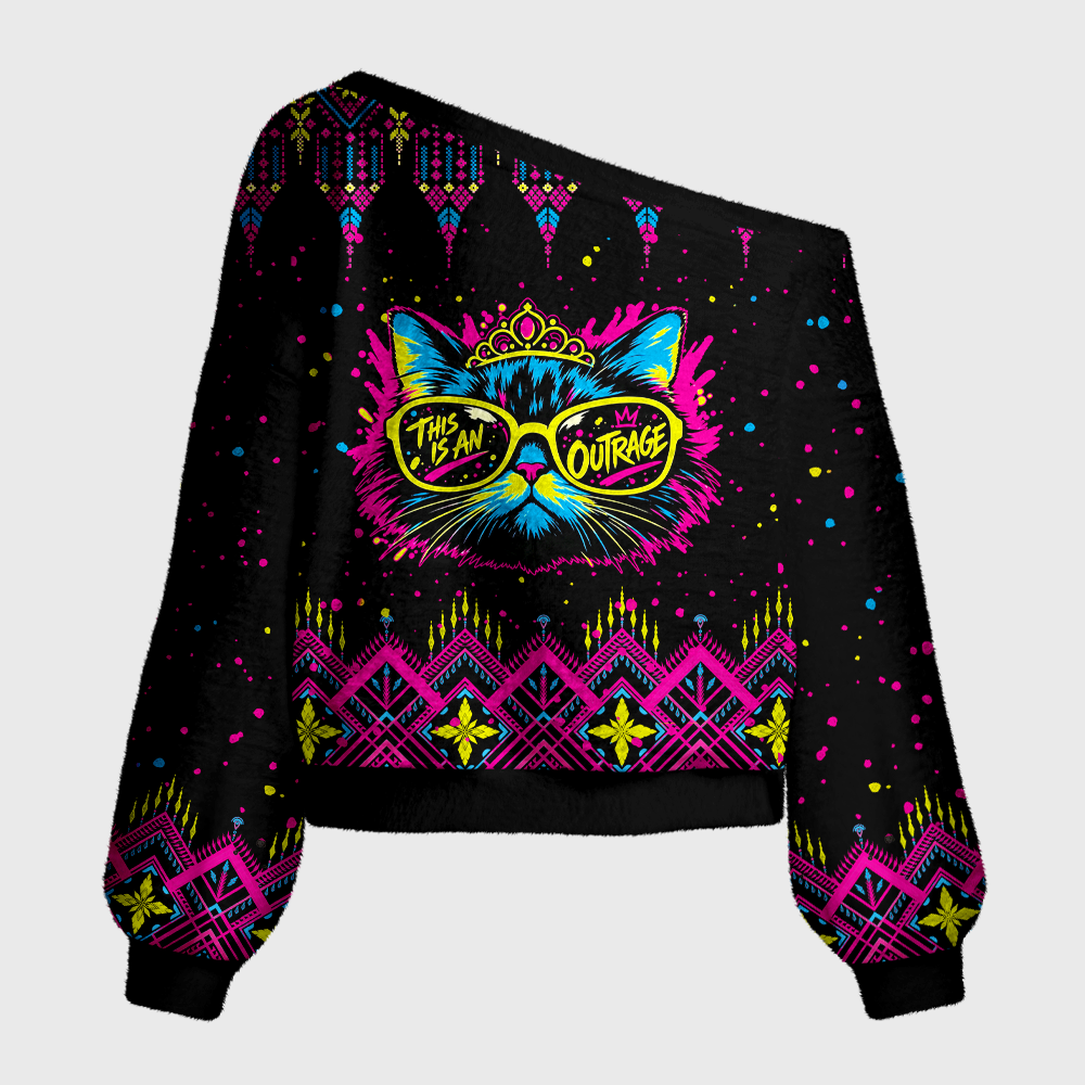 Pagewings Sci Fi Book Lover Off Shoulder Ugly Knit Sweater