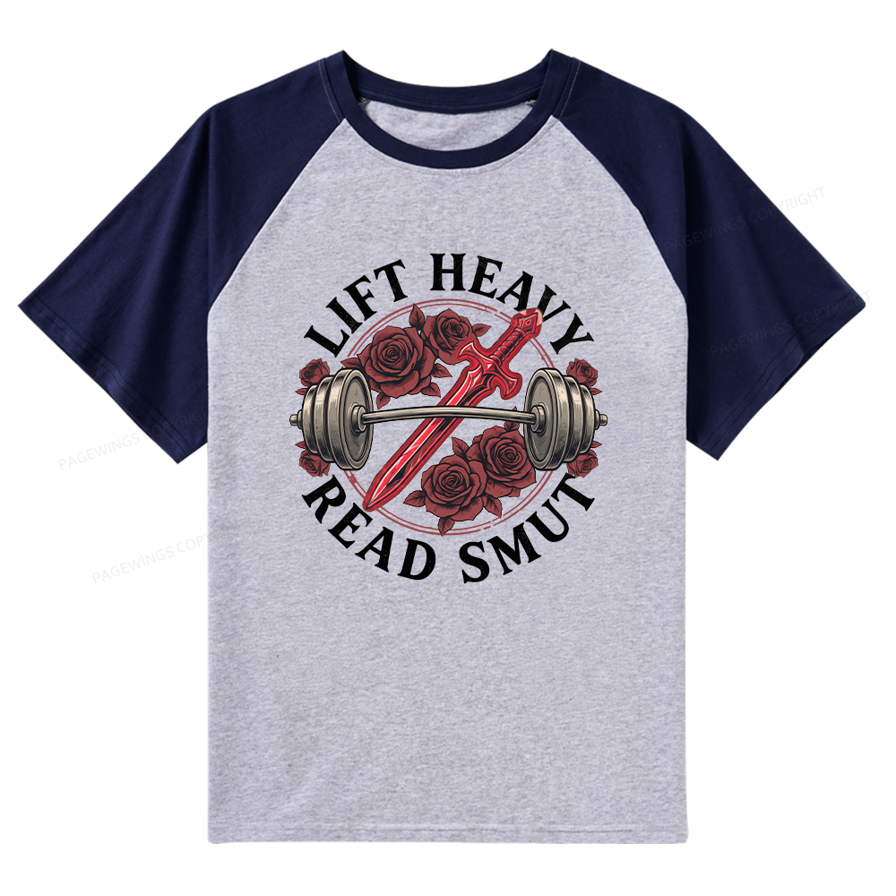 Pagewings Lift Heavy Read Smut Raglan T-shirt
