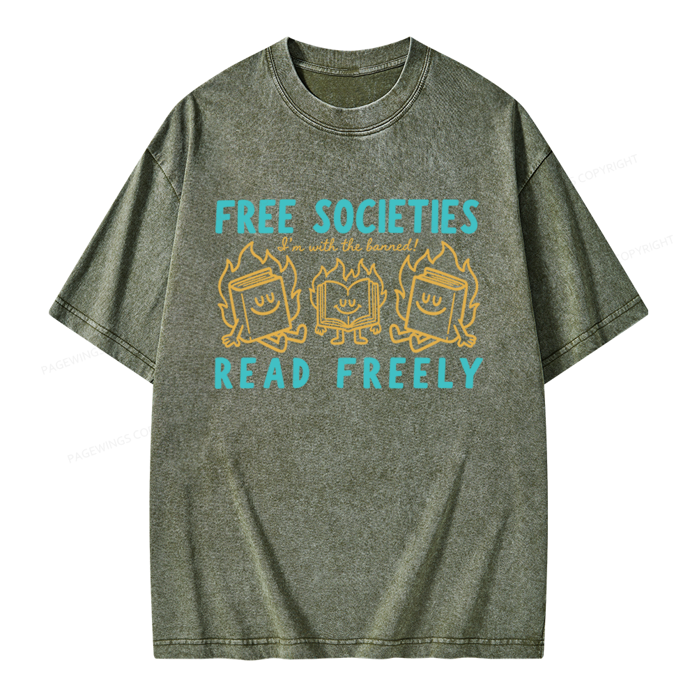 Pagewings Free Societies Read Freely Unisex Washed T-shirt