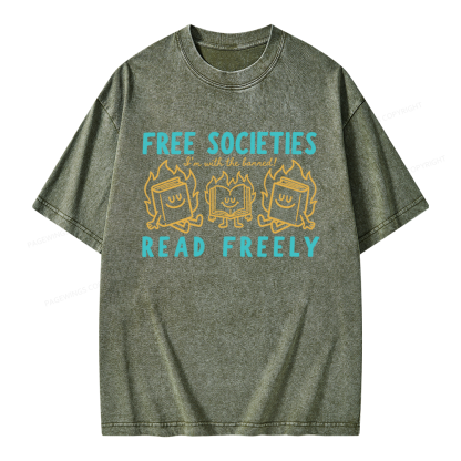 Pagewings Free Societies Read Freely Unisex Washed T-shirt