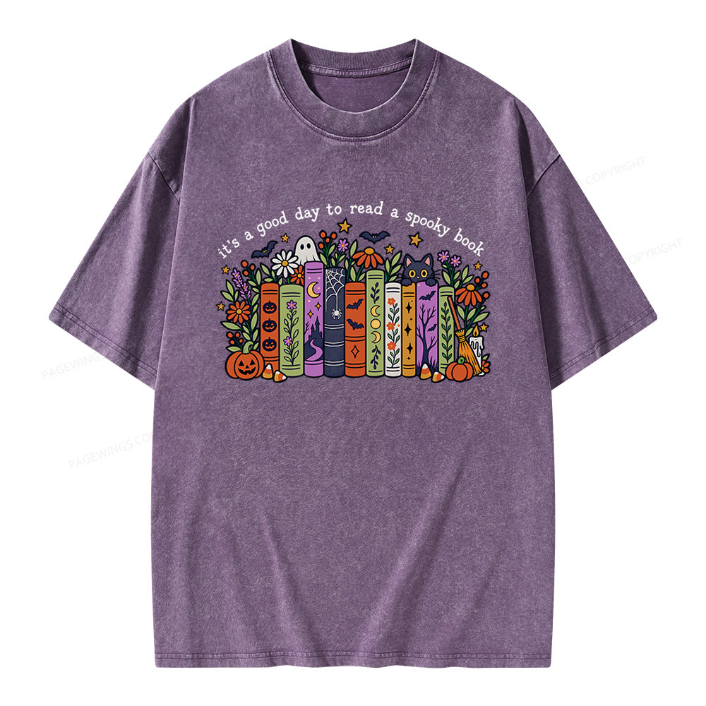 Pagewings Halloween Reading Unisex Washed T-shirt