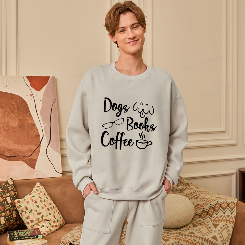Pagewings Dogs Books Coffee Unisex Fleece Sweatshirt Set 