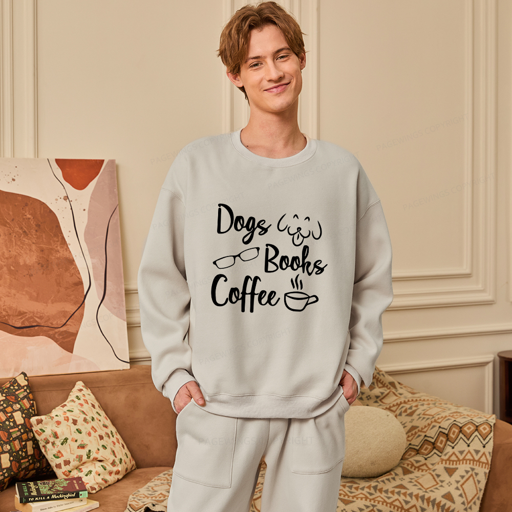 Pagewings Dogs Books Coffee Unisex Fleece Sweatshirt Set 