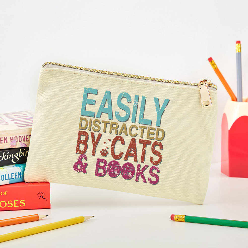 Pagewings Easily Distracted By Cats And Books Pouch