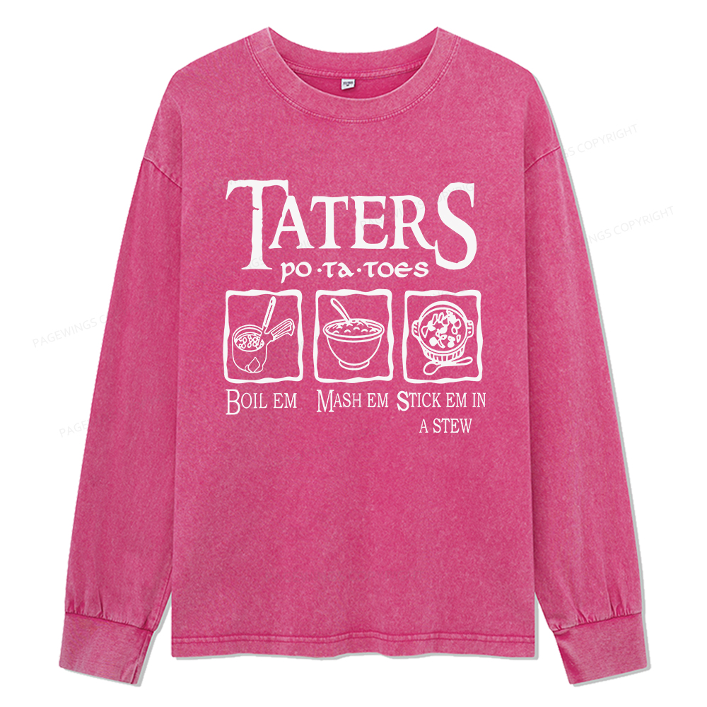 Pagewings Taters PoTaToes Unisex Washed Long Sleeve T-shirt