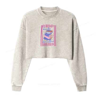 Pagewings Books and Coffee Washed Crop Sweatshirt