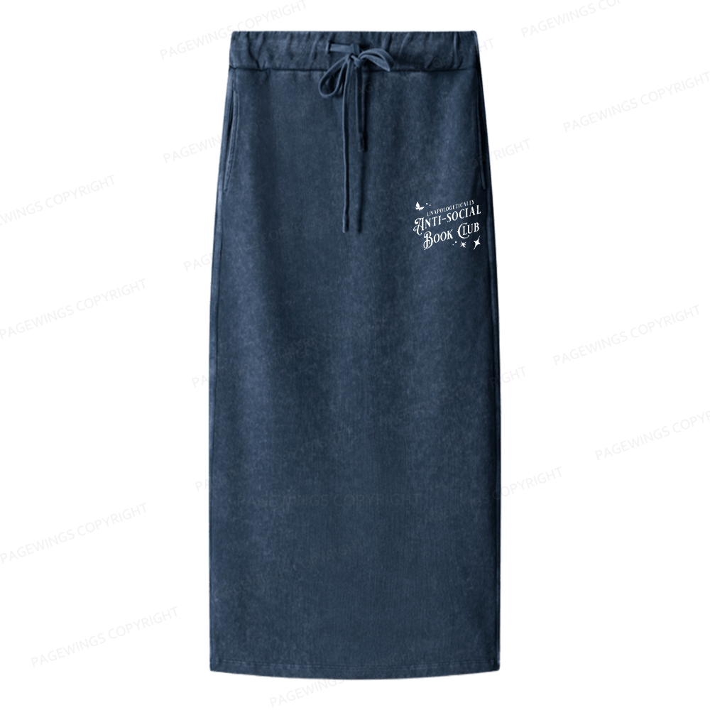 Pagewings Anti-social Book Club Women Washed Long Skirts