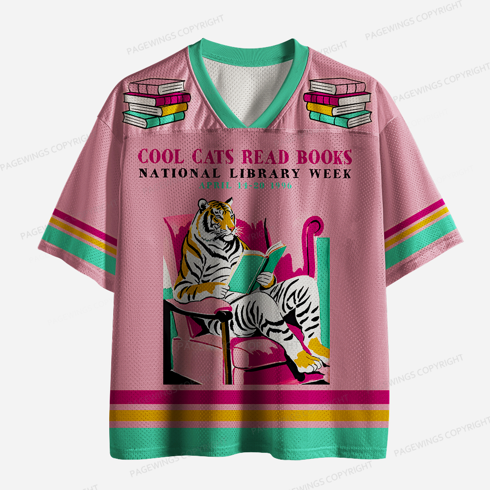 Pagewings Cool Cats Read Books National Library Week Unisex Mesh Jersey