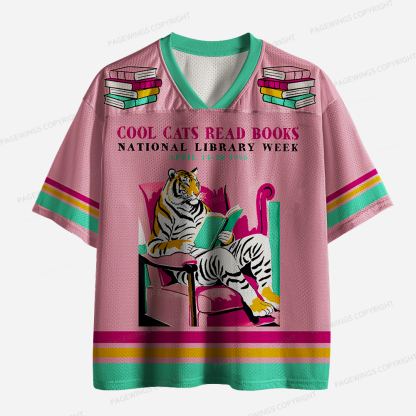 Pagewings Cool Cats Read Books National Library Week Unisex Mesh Jersey