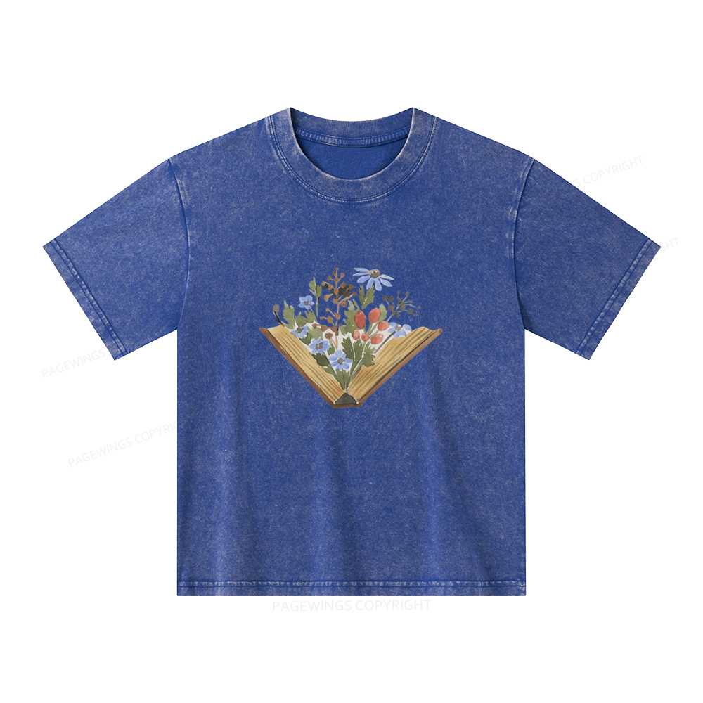 Pagewings Wildflowers Book Unisex Kids Washed T-shirt