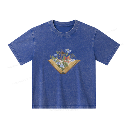 Pagewings Wildflowers Book Unisex Kids Washed T-shirt