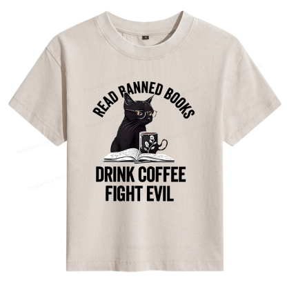 Pagewings Read Books Drink Coffee Fight Evil Women's Washed T-shirt