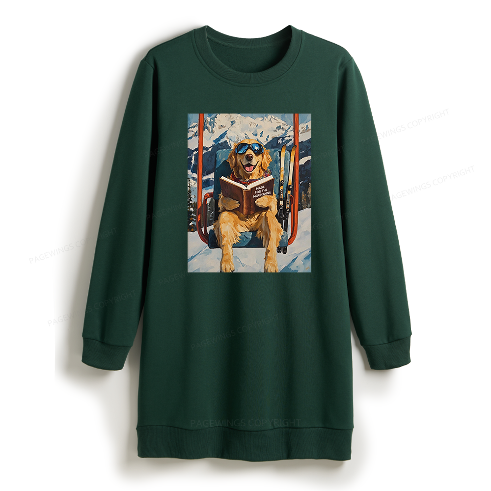 Pagewings Dog on Ski Lift Mountain Sweatshirt Dress